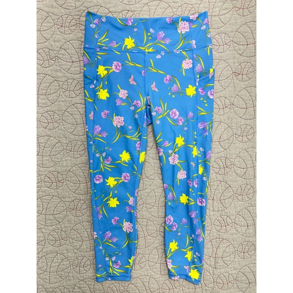 Fabletics Pants - Fabletics Oasis PureLuxe Blue Floral Daffodil Dream / Women's XL